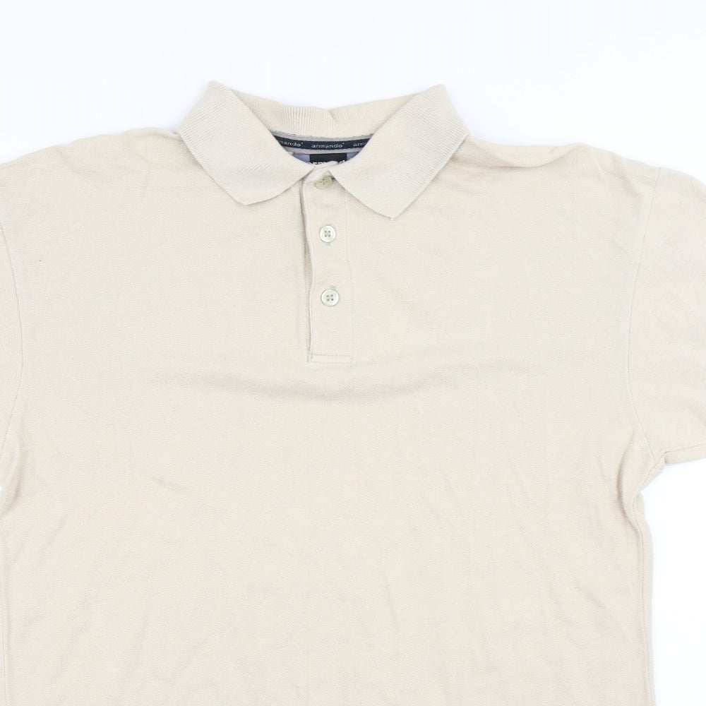 Armando Mens Beige Cotton Polo Size S Collared Button