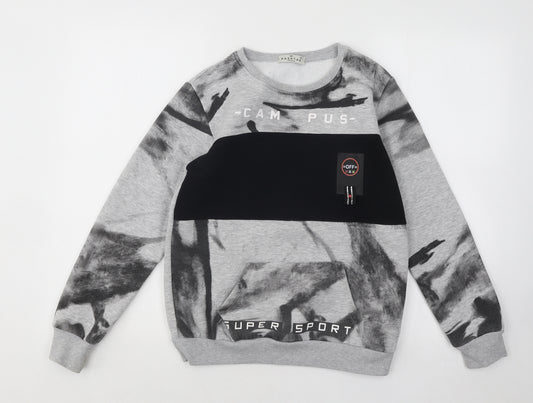 Hashtag Boys Grey Geometric Cotton Pullover Sweatshirt Size 10 Years Pullover - Campus