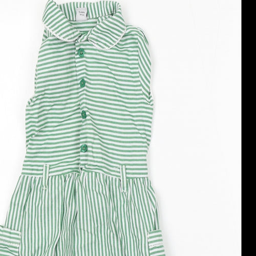 TU Girls Green Striped Cotton A-Line Size 5 Years Collared Button - School