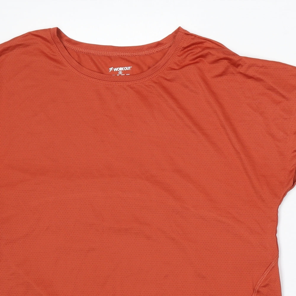 Workout Womens Orange Polyester Basic T-Shirt Size S Round Neck