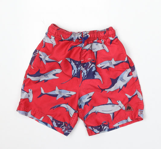 NEXT Boys Red Geometric Polyester Sweat Shorts Size 4 Years Regular Drawstring - Sharks