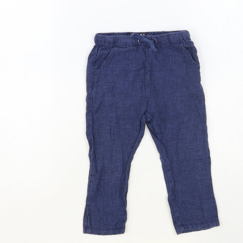 NEXT Boys Blue Linen Jogger Trousers Size 2 Years Regular Drawstring