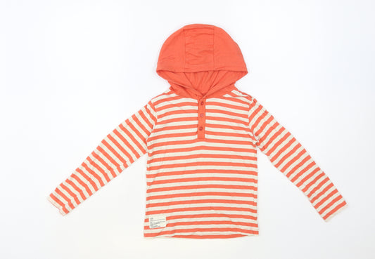 Leigh Tucker Willow Girls Orange Striped Cotton Pullover Hoodie Size 6-7 Years Button