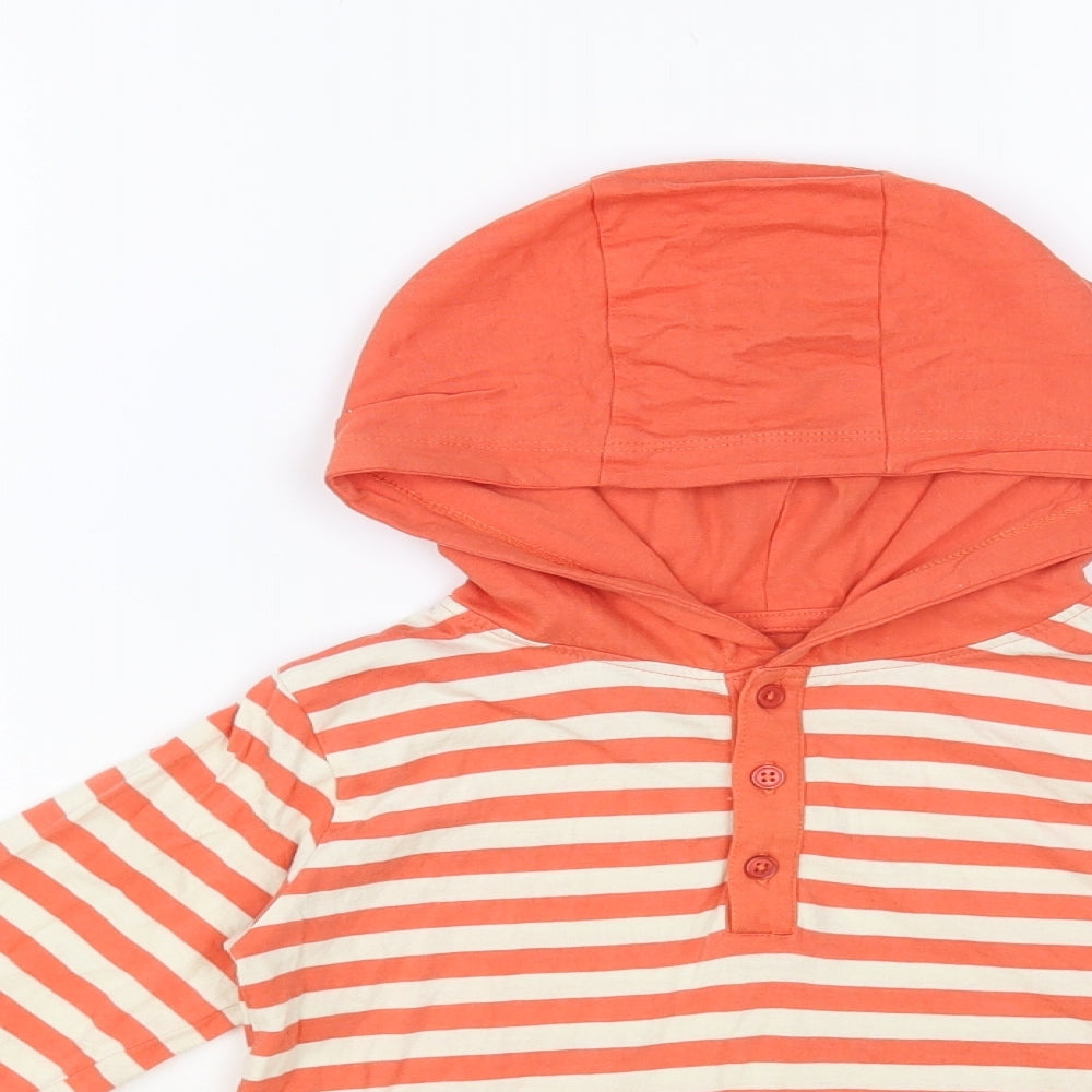 Leigh Tucker Willow Girls Orange Striped Cotton Pullover Hoodie Size 6-7 Years Button