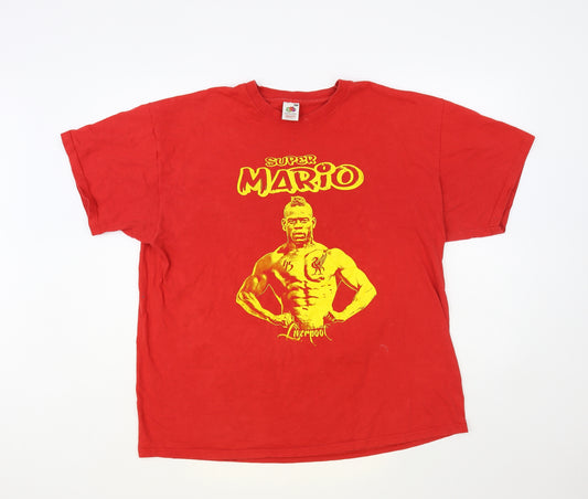 Fruit of the Loom Mens Red Cotton T-Shirt Size 2XL Crew Neck - Mario Balotelli