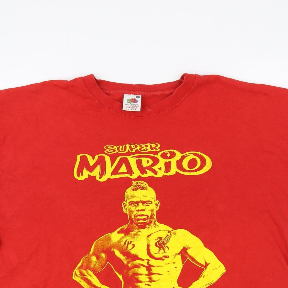 Fruit of the Loom Mens Red Cotton T-Shirt Size 2XL Crew Neck - Mario Balotelli