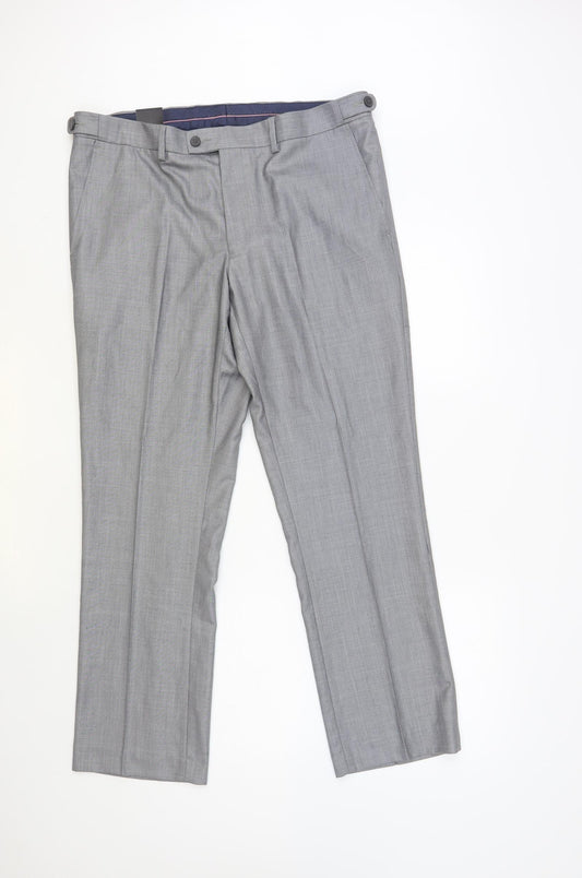 Butler & Webb Mens Grey Viscose Dress Pants Trousers Size 36 in L30 in Regular Button