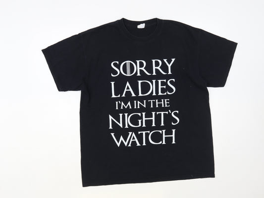 Gildan Mens Black Cotton T-Shirt Size L Crew Neck - Sorry Ladies