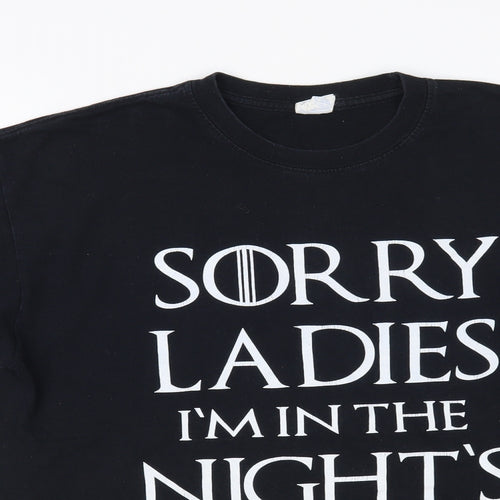 Gildan Mens Black Cotton T-Shirt Size L Crew Neck - Sorry Ladies