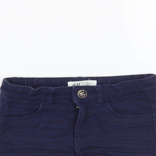 H&M Girls Blue Cotton Bermuda Shorts Size 4-5 Years Regular Buckle - Lace Trim