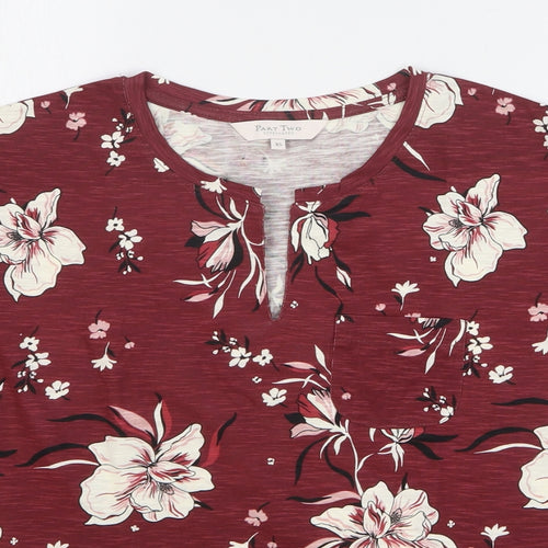 Part Two Womens Red Floral Cotton Basic Blouse Size XS V-Neck