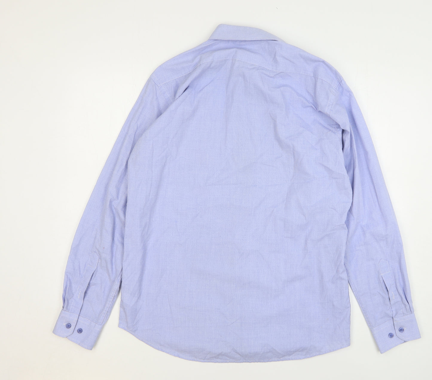 Dunnes Stores Mens Blue Polyester Dress Shirt Size 16 Collared Button