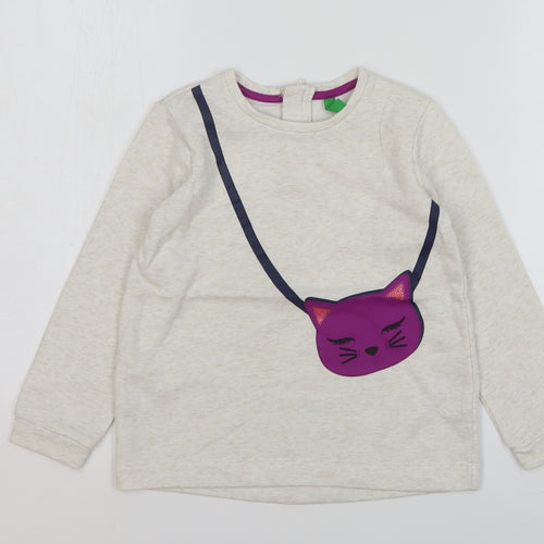 United Colors of Benetton Girls Beige Cotton Pullover Sweatshirt Size 4-5 Years Zip - Cat