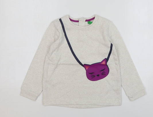 United Colors of Benetton Girls Beige Cotton Pullover Sweatshirt Size 4-5 Years Zip - Cat