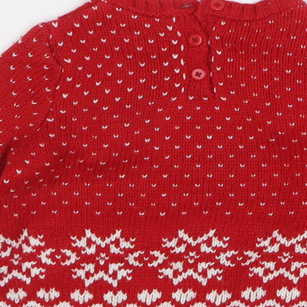 LC Waikiki Boys Red Fair Isle Acrylic Pullover Jumper Size 6-9 Months Button - Christmas Reindeer