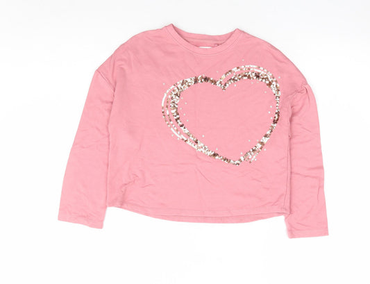 NEXT Girls Pink Viscose Pullover Sweatshirt Size 8 Years Pullover - Heart Cropped