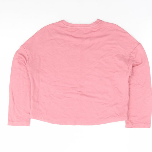 NEXT Girls Pink Viscose Pullover Sweatshirt Size 8 Years Pullover - Heart Cropped