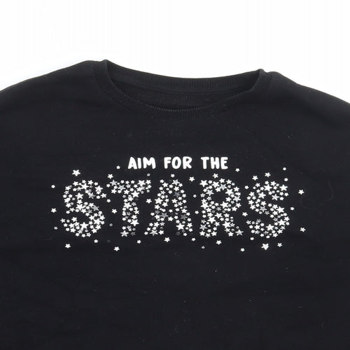 Dunnes Stores Girls Black Cotton Pullover Hoodie Size 10-11 Years Pullover - Aim for the stars