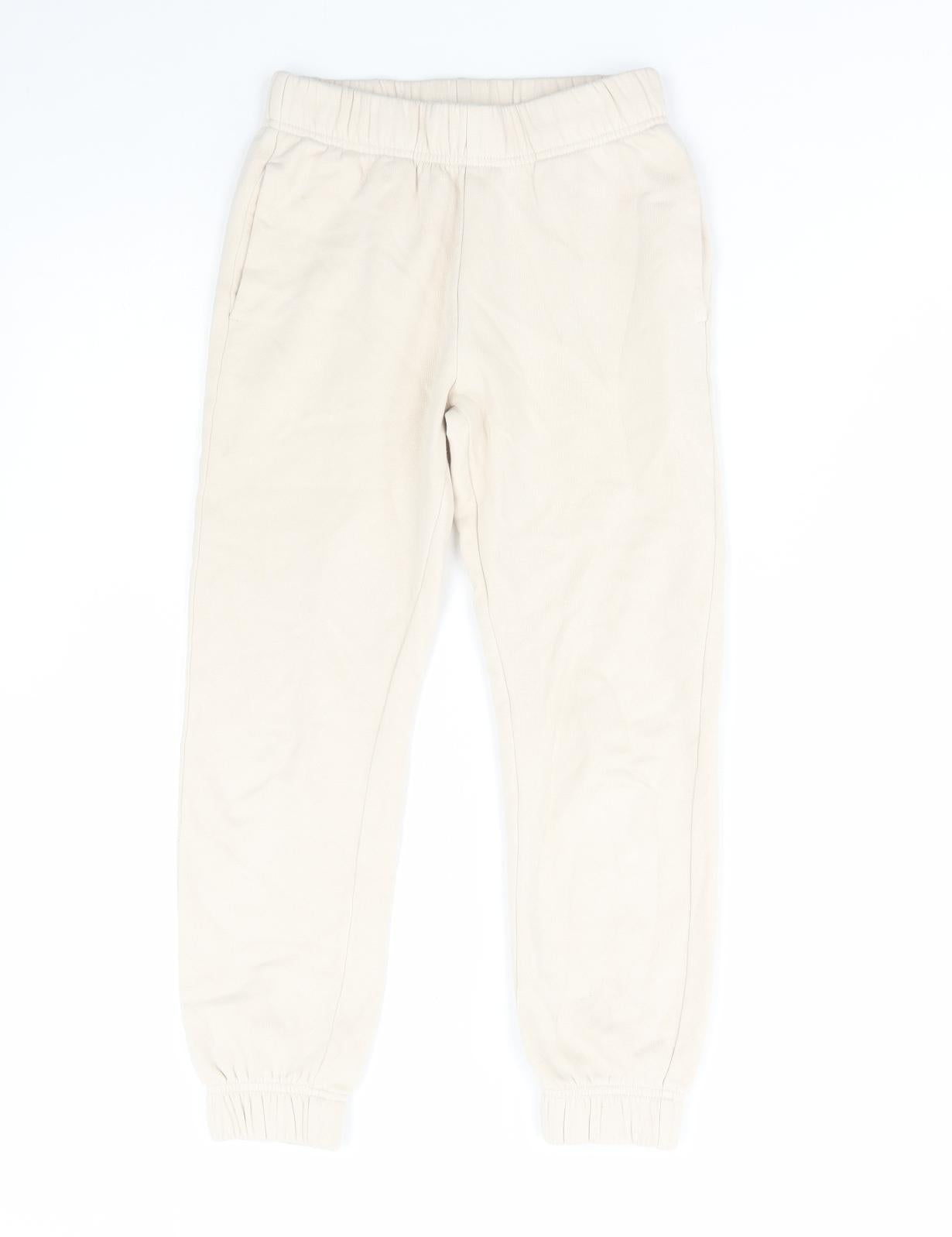 Marks and Spencer Girls Beige Cotton Jogger Trousers Size 8-9 Years Regular Pullover