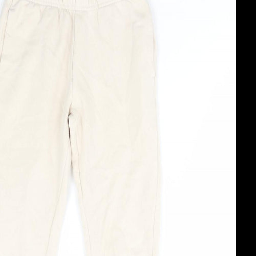 Marks and Spencer Girls Beige Cotton Jogger Trousers Size 8-9 Years Regular Pullover