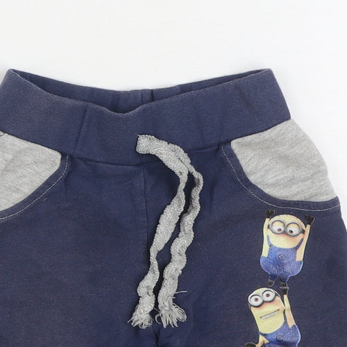 Despicable Me Boys Blue Cotton Sweat Shorts Size 5-6 Years Regular Drawstring - MInions