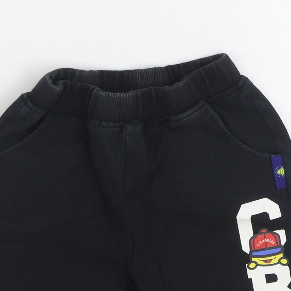 Ciboo Kids Boys Black Cotton Sweat Shorts Size 4-5 Years Regular Drawstring - Logo