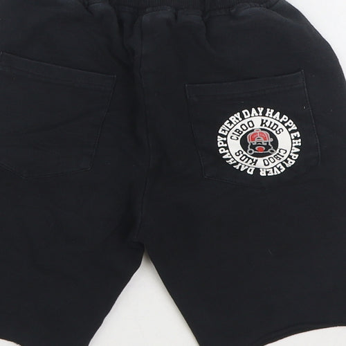 Ciboo Kids Boys Black Cotton Sweat Shorts Size 4-5 Years Regular Drawstring - Logo