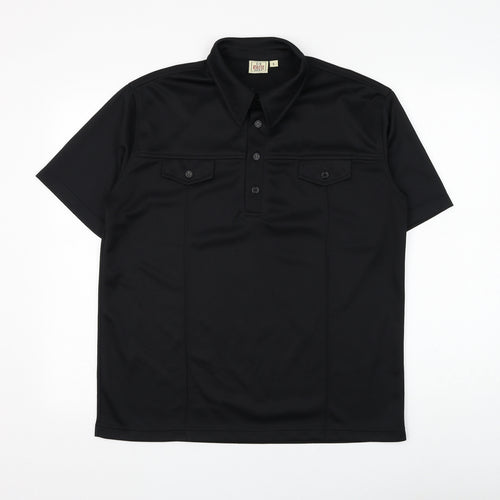 C.S Athletic Mens Black Polyester Polo Size L Collared Button