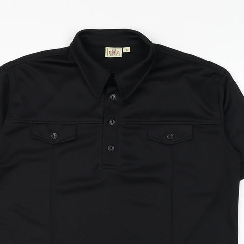 C.S Athletic Mens Black Polyester Polo Size L Collared Button