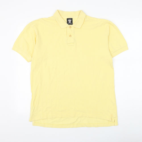 George Mens Yellow Cotton Polo Size M Collared Button