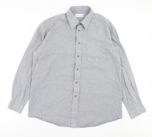 Marks and Spencer Mens Grey Cotton Button-Up Size 16 Collared Button - Pocket Detail