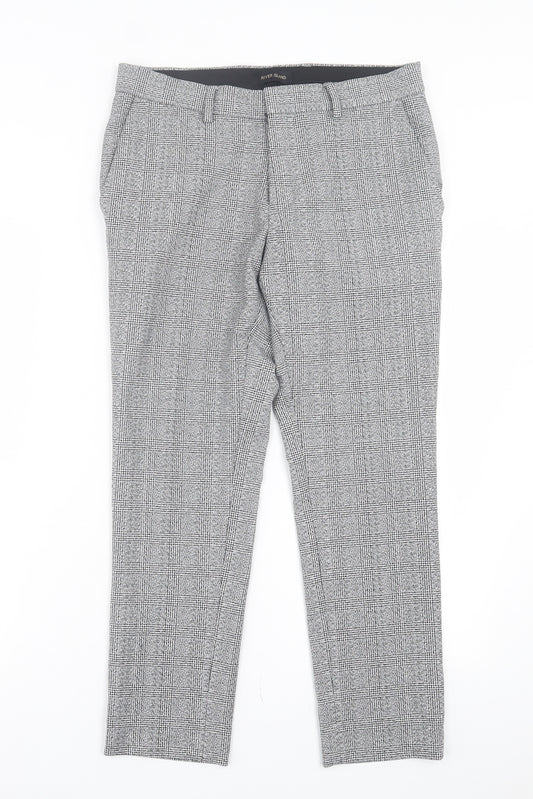 River Island Mens Grey Plaid Polyester Trousers Size 30 in L30 in Regular Hook & Eye