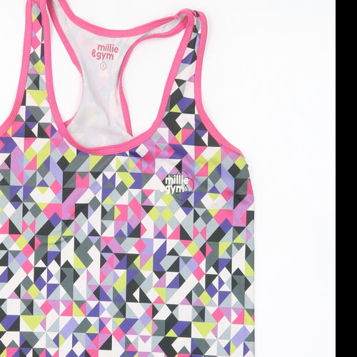 Millie & Gym Womens Multicoloured Geometric Polyester Basic Tank Size L Round Neck Pullover
