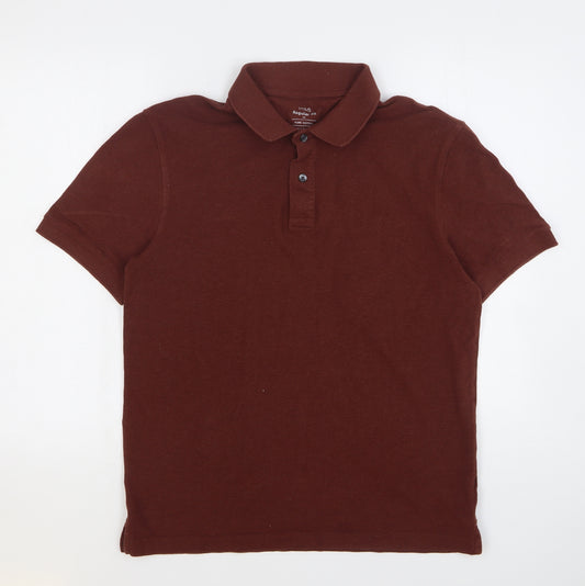 Marks and Spencer Mens Brown Cotton Polo Size M Collared Button