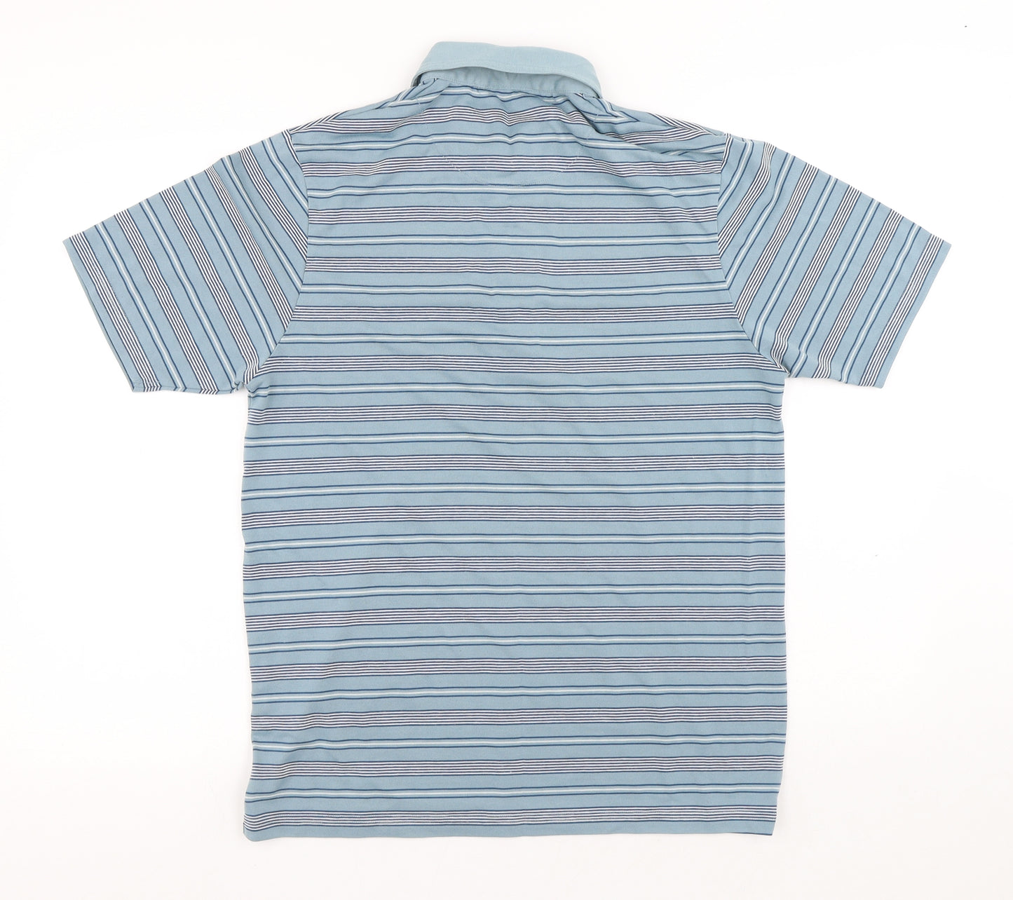 Preworn Mens Blue Striped Polyester Polo Size M Collared Button