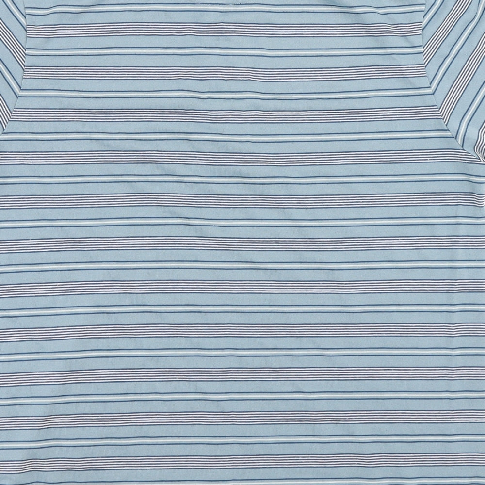 Preworn Mens Blue Striped Polyester Polo Size M Collared Button