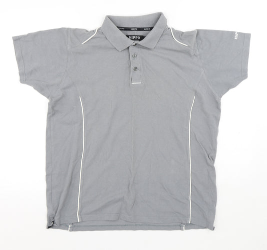 Hippo Mens Grey Cotton Polo Size M Collared Button