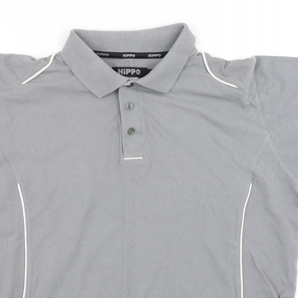 Hippo Mens Grey Cotton Polo Size M Collared Button