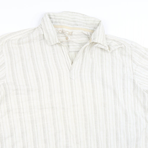 Cherokee Mens White Striped Cotton Polo Size L Collared