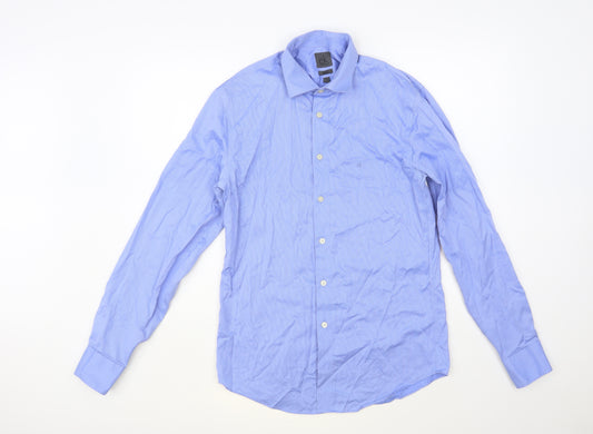 Calvin Klein Mens Blue Cotton Dress Shirt Size 15 Collared Button