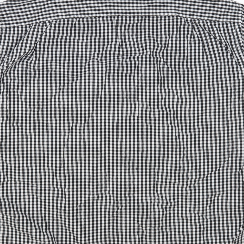 George Mens Black Check Cotton Button-Up Size L Collared Button