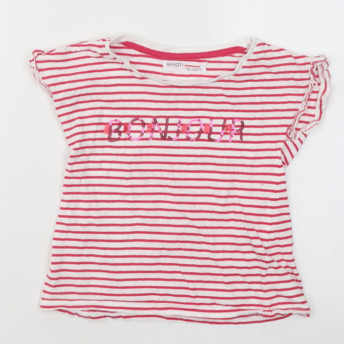 Minoti Girls Pink Striped Cotton Basic T-Shirt Size 6-7 Years Round Neck Pullover - Bonjour