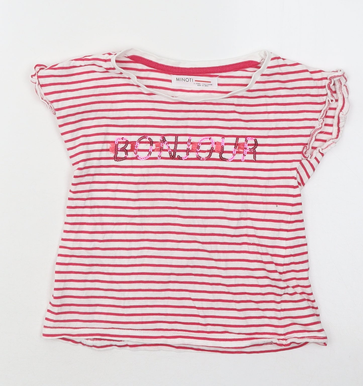 Minoti Girls Pink Striped Cotton Basic T-Shirt Size 6-7 Years Round Neck Pullover - Bonjour