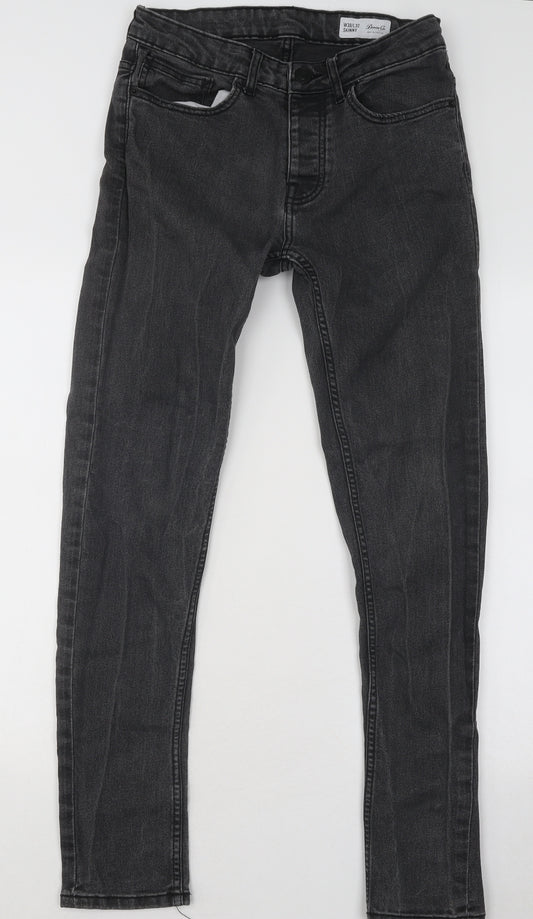 Primark Mens Grey Cotton Skinny Jeans Size 30 in L32 in Regular Button