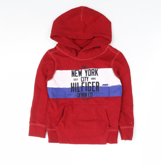 Tommy Hilfiger Boys Red Cotton Pullover Hoodie Size 4 Years Pullover - New York