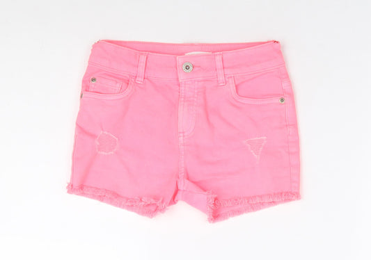 Blue Zoo Girls Pink Cotton Cut-Off Shorts Size 9 Years Regular Zip - Distressed Neon
