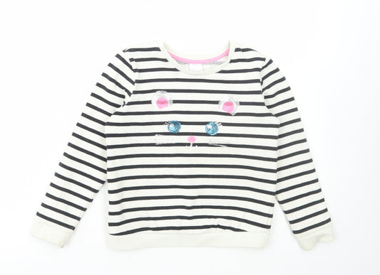Preworn Girls White Striped Polyester Pullover Sweatshirt Size 6 Years Pullover - Mouse