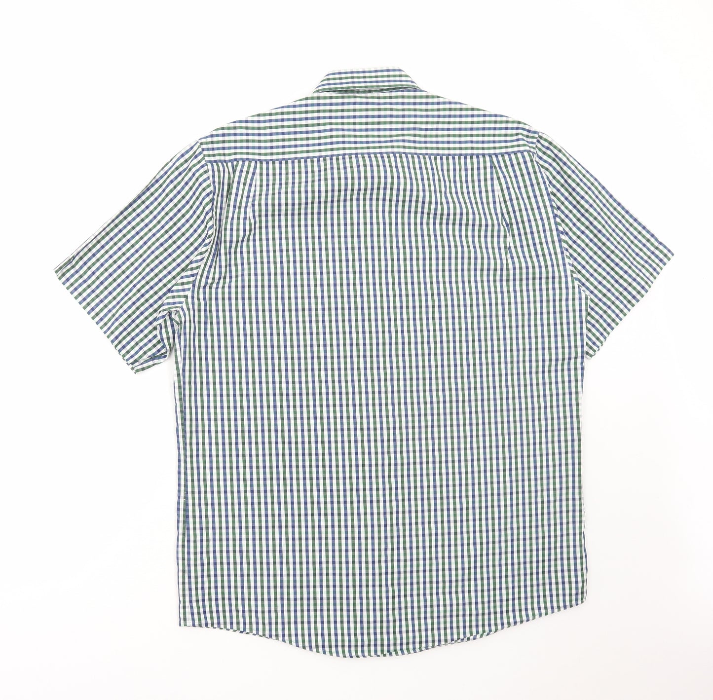 Drifter Mens Green Check Polyester Button-Up Size L Collared Button