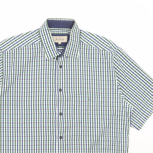 Drifter Mens Green Check Polyester Button-Up Size L Collared Button