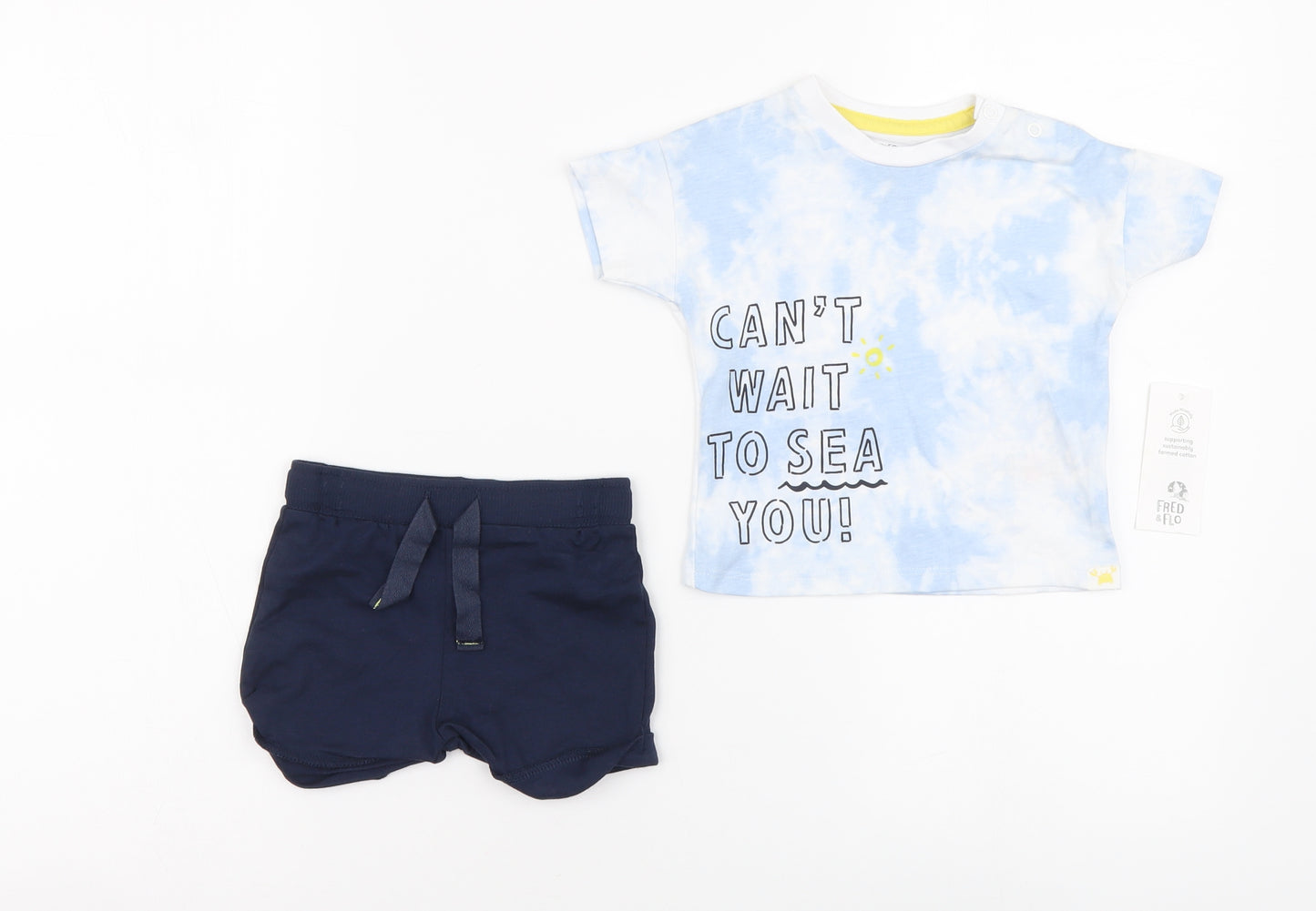 F&F Boys Blue Tie Dye Cotton Shorts Set Outfit/Set Size 0-3 Months Pullover